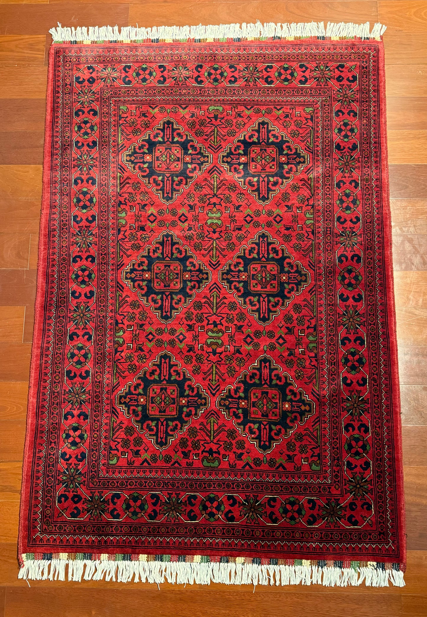 Red Afghan with Black Diamond Design