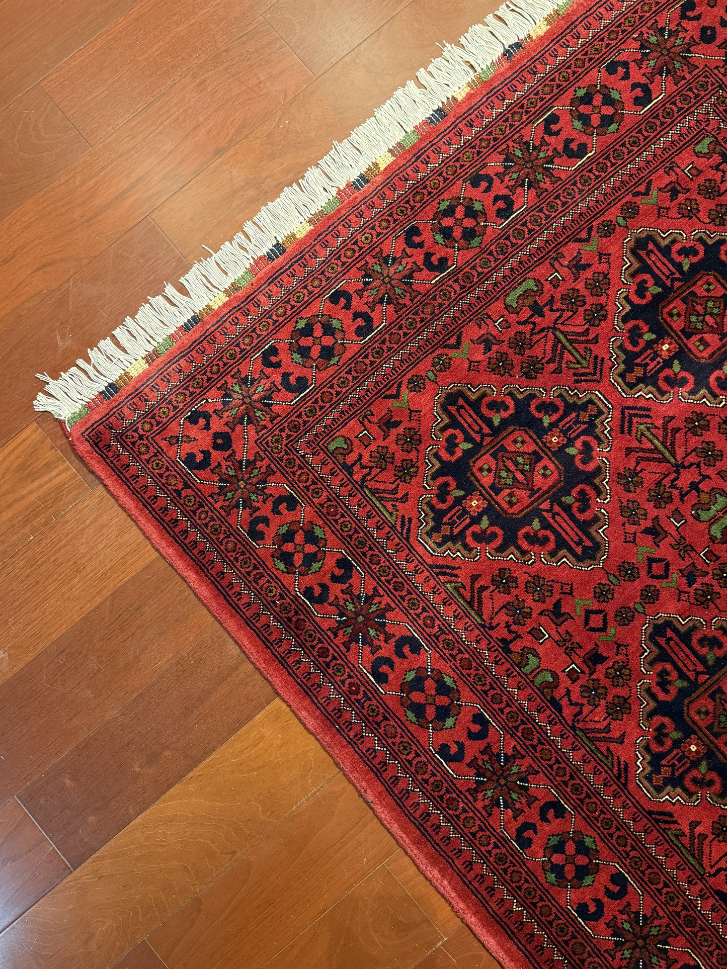 Red Afghan with Black Diamond Design