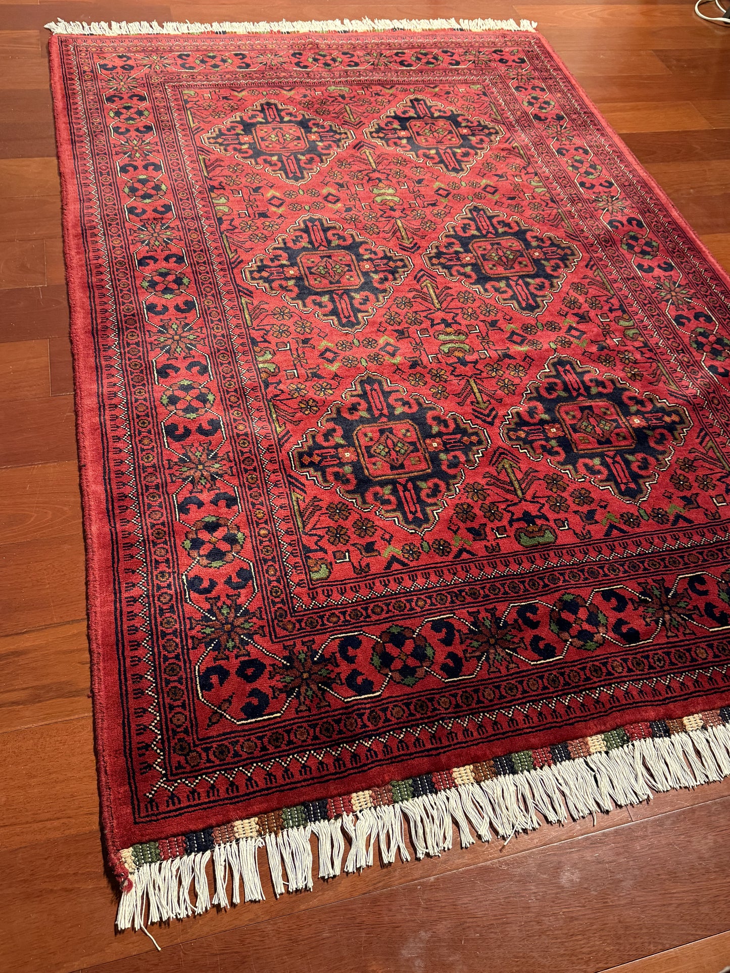 Red Afghan with Black Diamond Design